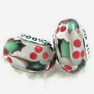 Pandora pair of Christmas holly Muranos.
